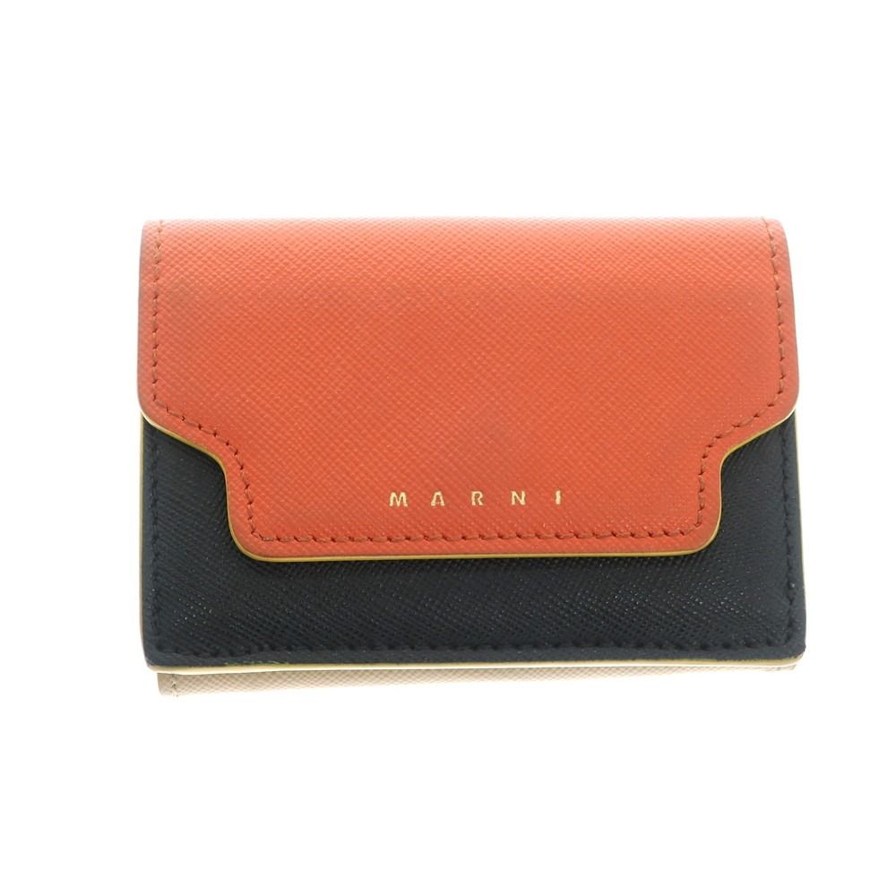 【中古】マルニ MARNI レザー コインポケット付き 三つ折り財布 マルチカラー【レディース】