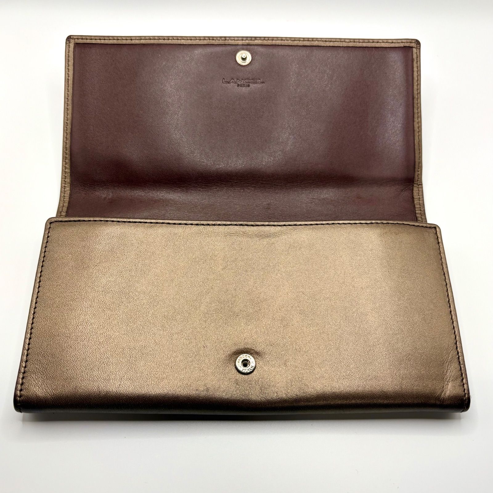 LANCEL 本革 ブラウン ゴールド調 長財布 - メルカリ