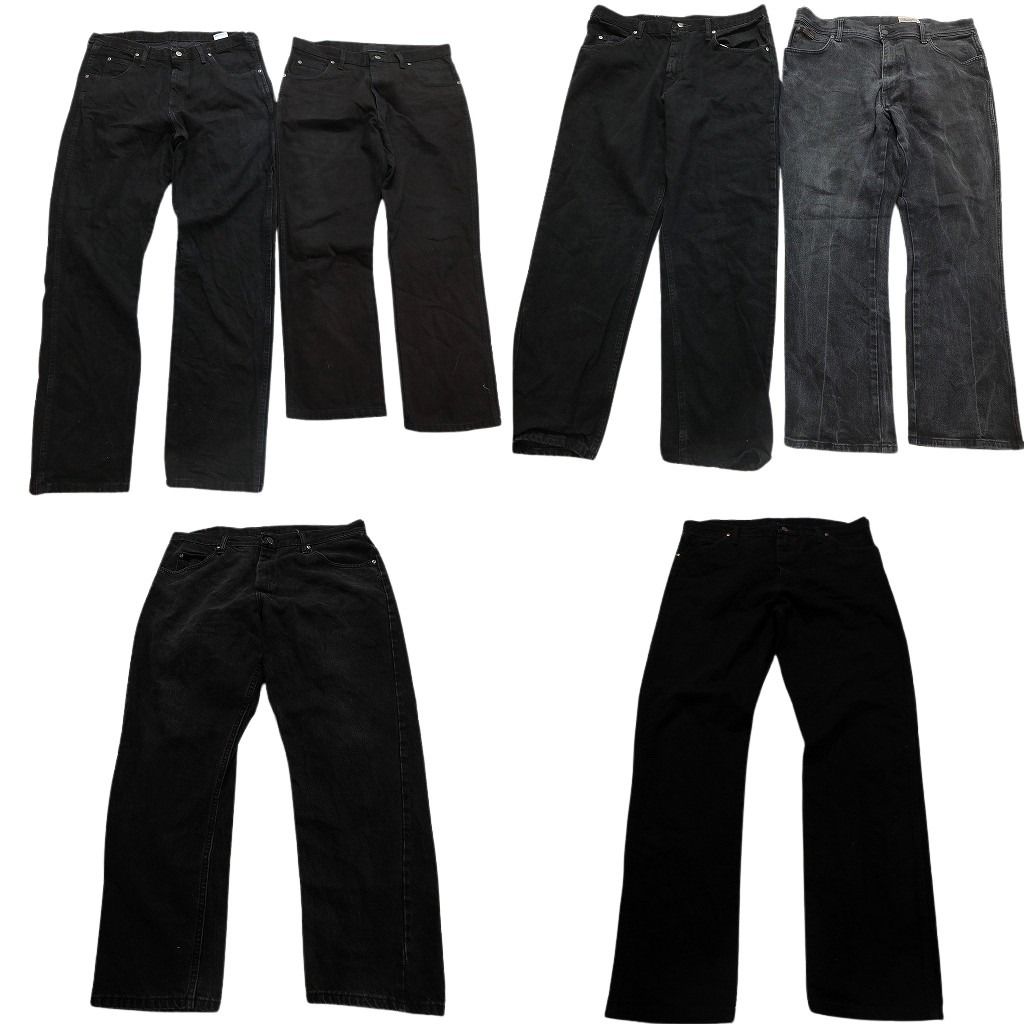 古着卸 まとめ売り Wrangler ラングラー ブラックデニム パンツ 6枚セット メンズ 36 |38 フェード 革パッチ アメカジ 古着 NC1290