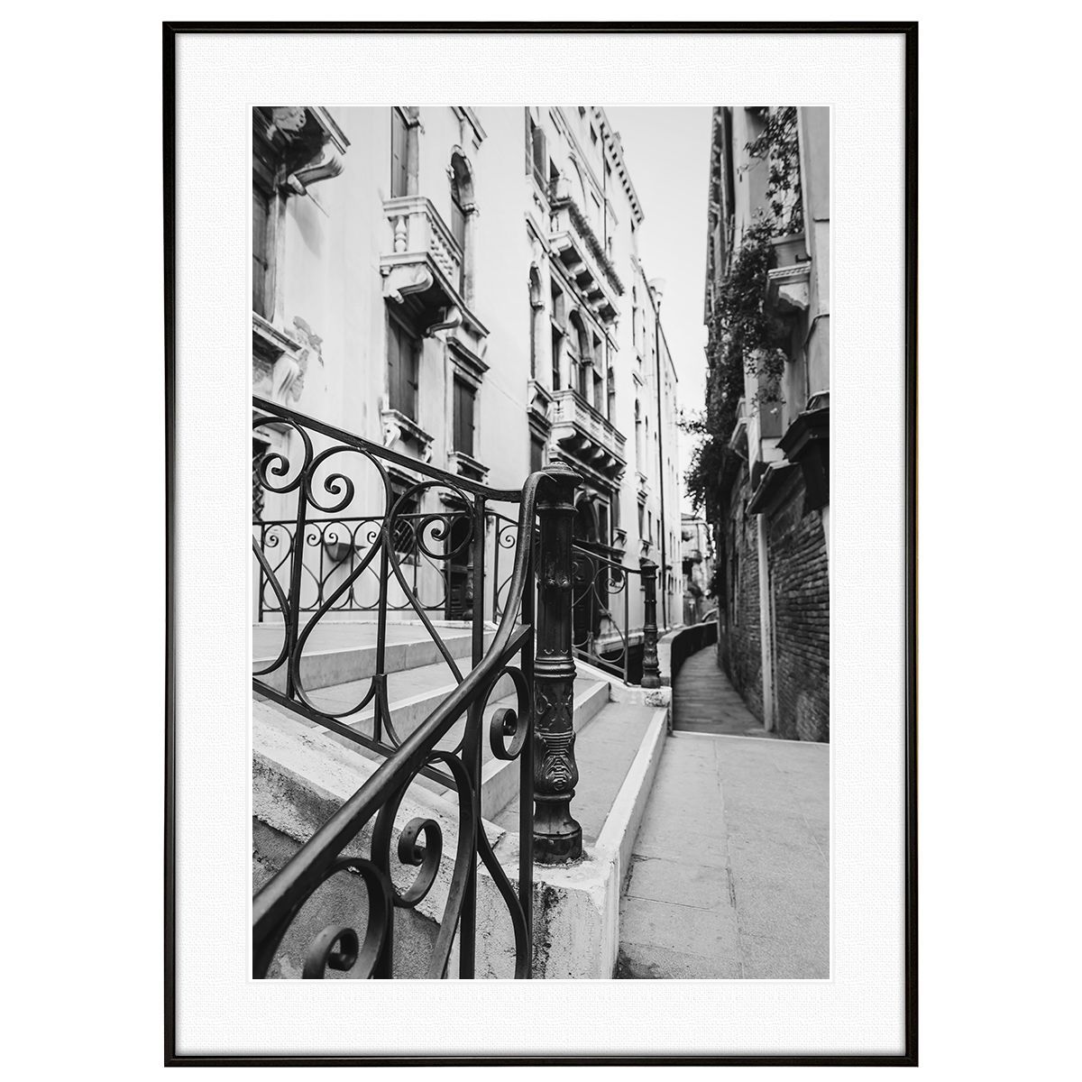 イタリア写真 ヴェネツィアの路地 インテリア モノクロアートポスター額装 AS1771