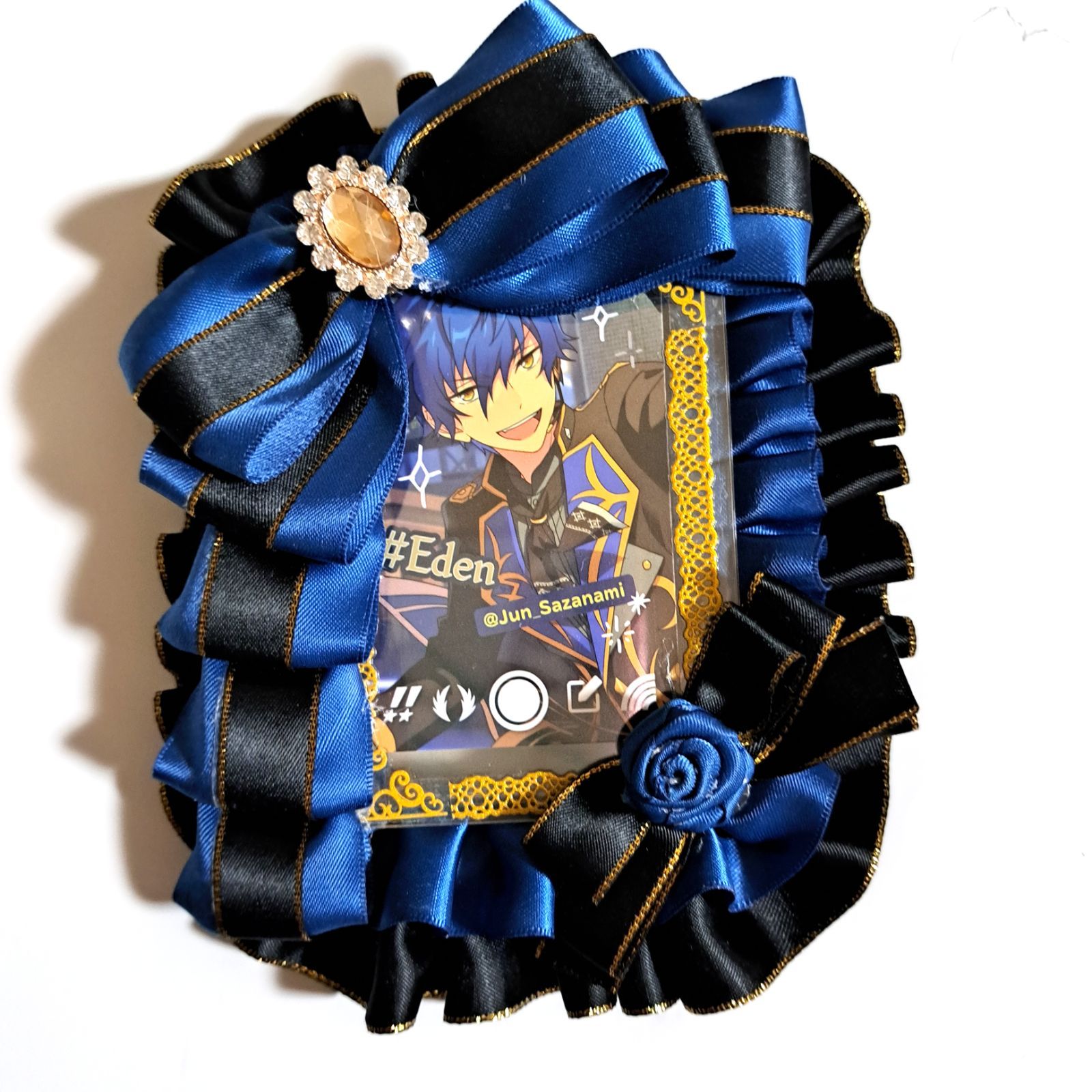 デコ硬質ケース デコトレカケース ブラックゴールドライン×ネイビー 痛