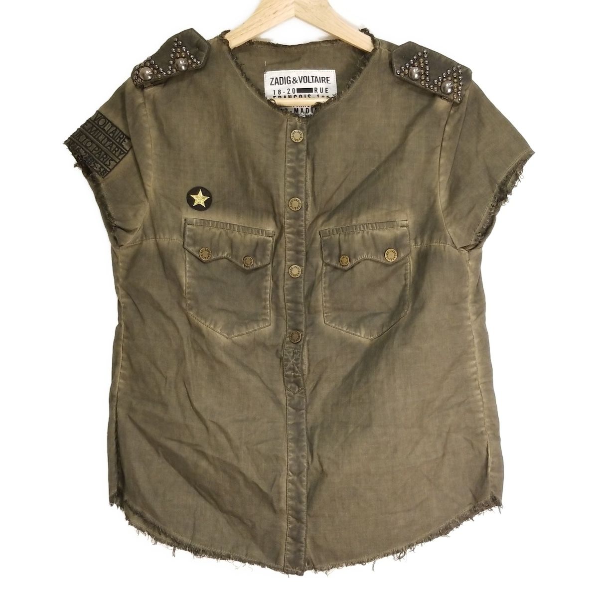 Zadig-Voltaire ザディグエヴォルテール 半袖シャツブラウス サイズXS レディース - カーキ×黒×ゴールド