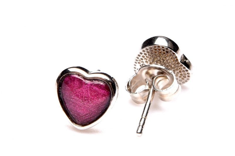 PRG1129 シルバー925・ローズピンク ギベオン(メテオライト隕石) ハート ピアス 1個売り パワーストーン 天然石 _PRG1129