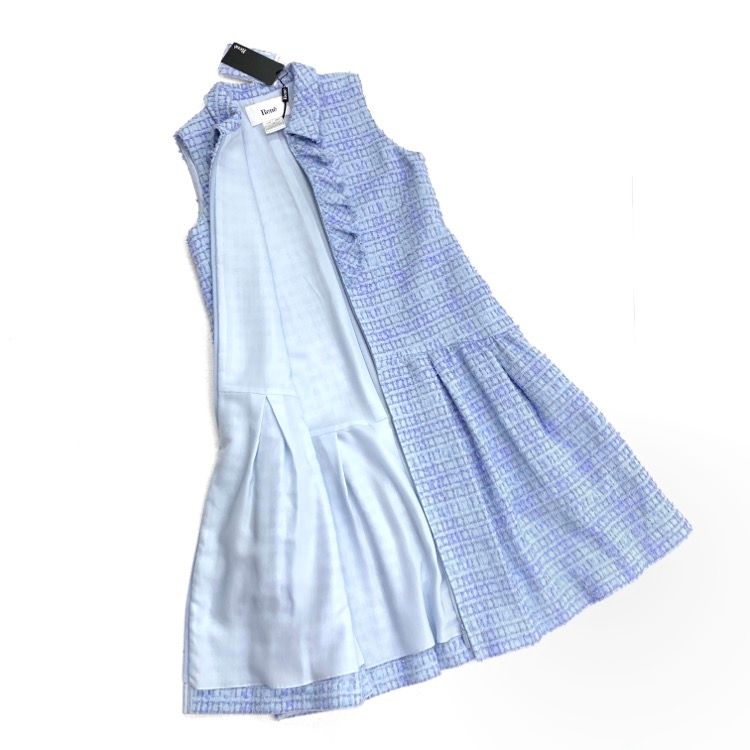 2023年 Rene ルネ ツイード ワンピース リントン社 ブルー 34 6316480