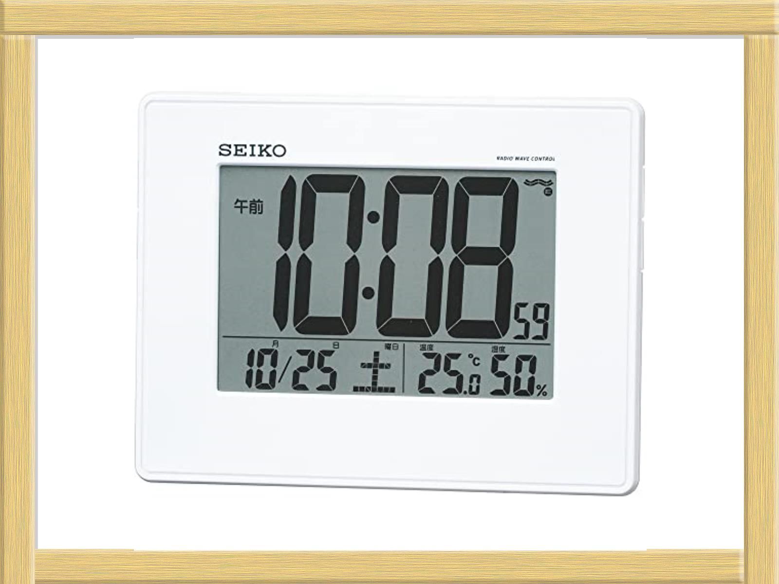 【受賞店舗】 セイコー クロック 目覚まし時計 電波 デジタル 掛置兼用 カレンダー 温度 湿度 表示 大型画面 白 パール SQ770W SEIKO 