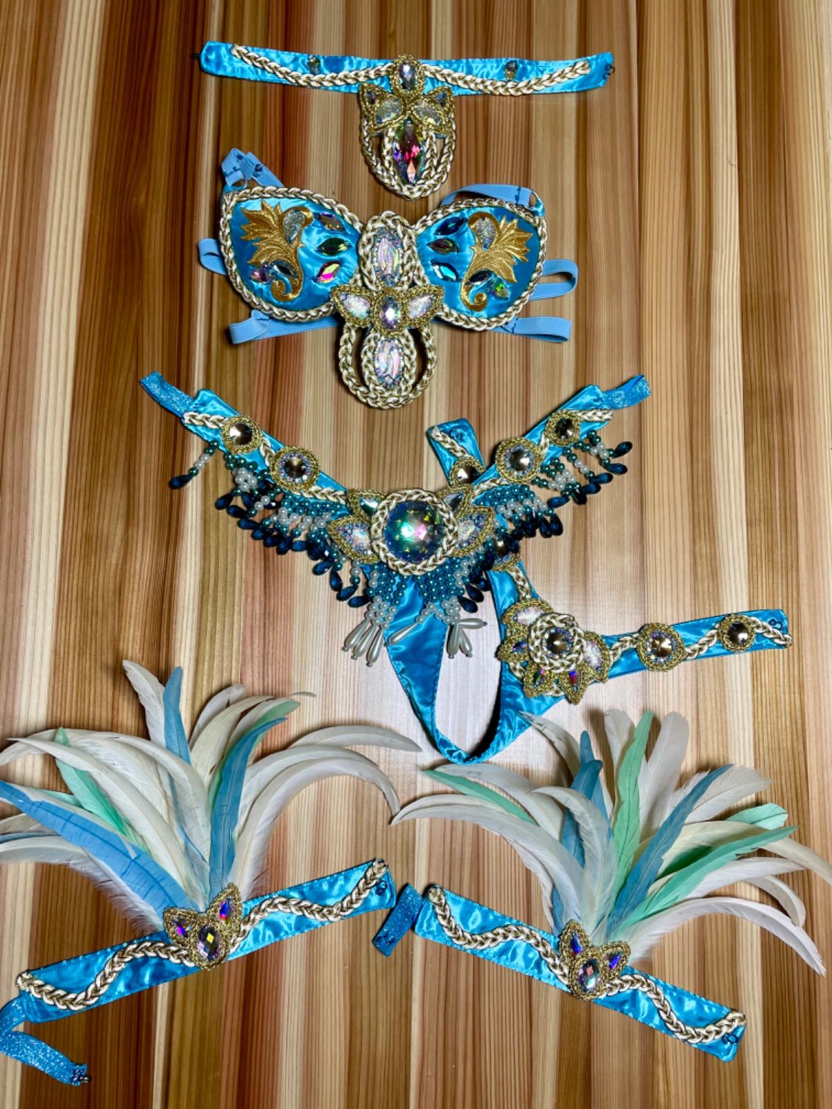 【ほぼ未使用】サンバ衣装セット ミントグリーン サンバ衣装 フルセット ミントグリーン&ホワイト