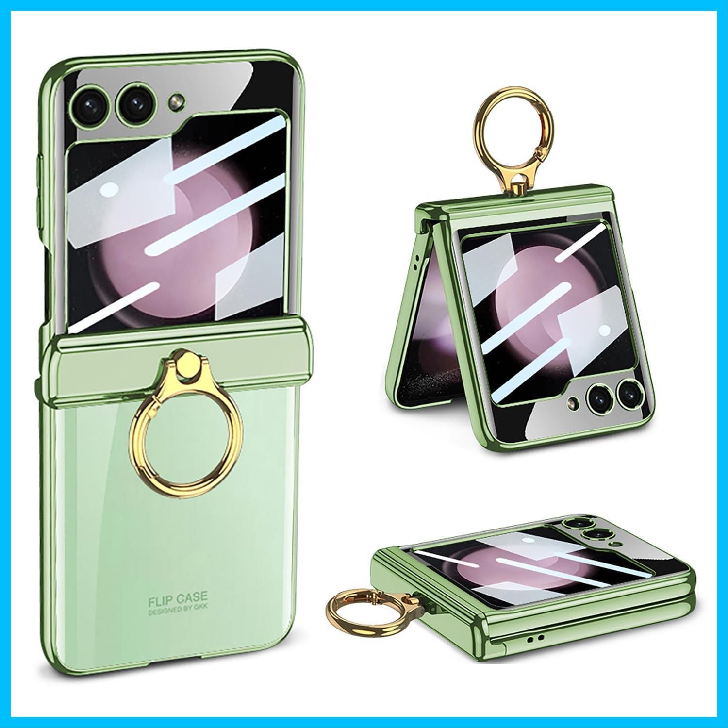 【人気商品】フリップ5 用 ギャラクシーZ カバー リング付き Samsung スタンド機能 Uovon ヒンジ保護 スマホケース ケース 背面に保護フィルム付き ストラップ穴付き クリア メッキ 超軽量 Flip5 