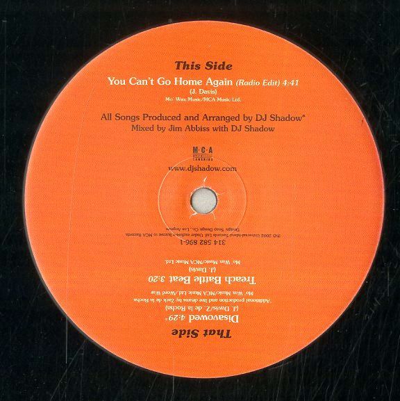 12インチ1枚 / DJシャドウ(DJ SHADOW) / You Cant Go Home Again