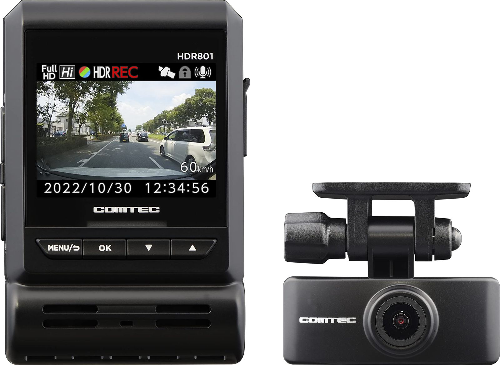 コムテック 車用 ドライブレコーダー 前後2カメラ HDR801 新映像補正
