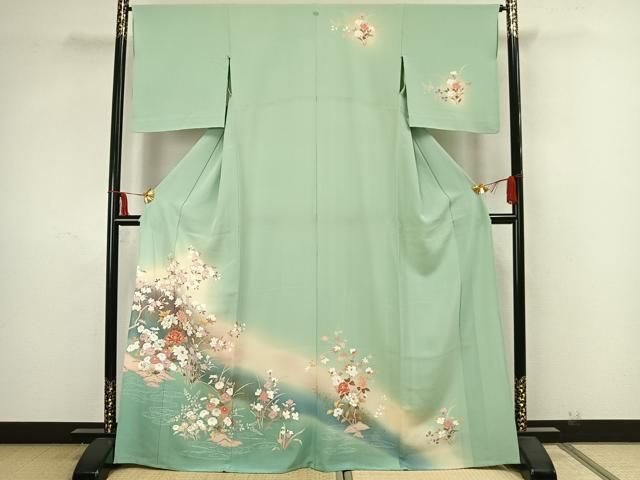［8805］訪問着 単衣 貝桶花文 金彩 正絹 着物 平和屋着物▽訪問着 単衣 貝桶草花文 暈し染め 金彩 正絹 逸品 未使用