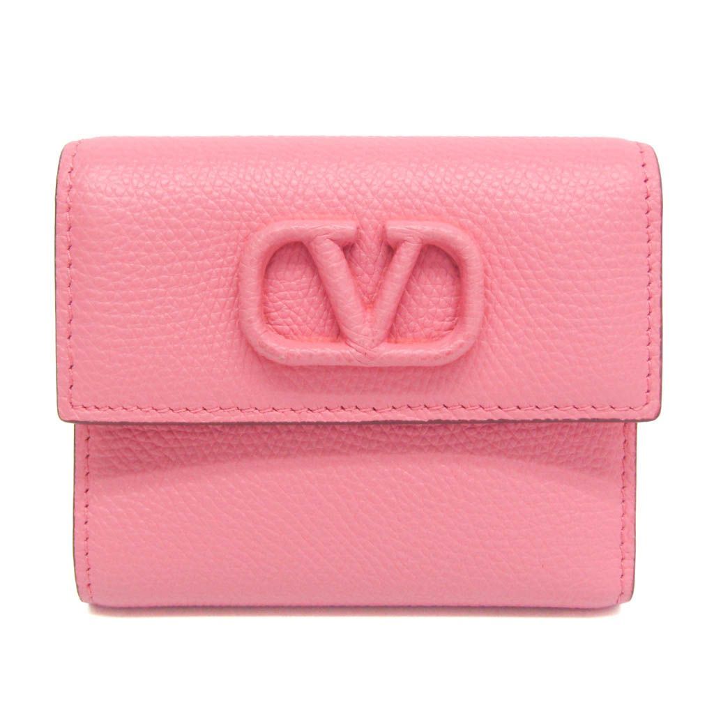 【美品】 VALENTINO GARAVANI Vスリング 三つ折り財布 ピンク ヴァレンティノ・ガラヴァーニ(Valentino Garavani) Vスリング