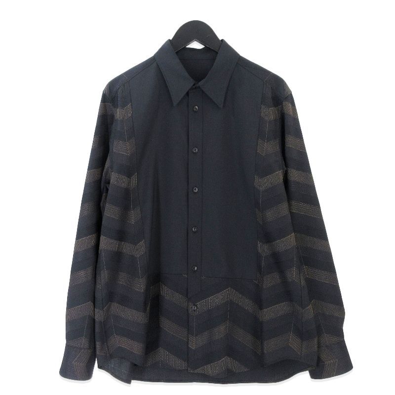 未使用 IRENISA イレニサ FRONT PANEL SHIRT IH-24SS-B027-NS フロント パネル シャツ 長袖シャツ ブラック 黒 3 タグ付き20019915