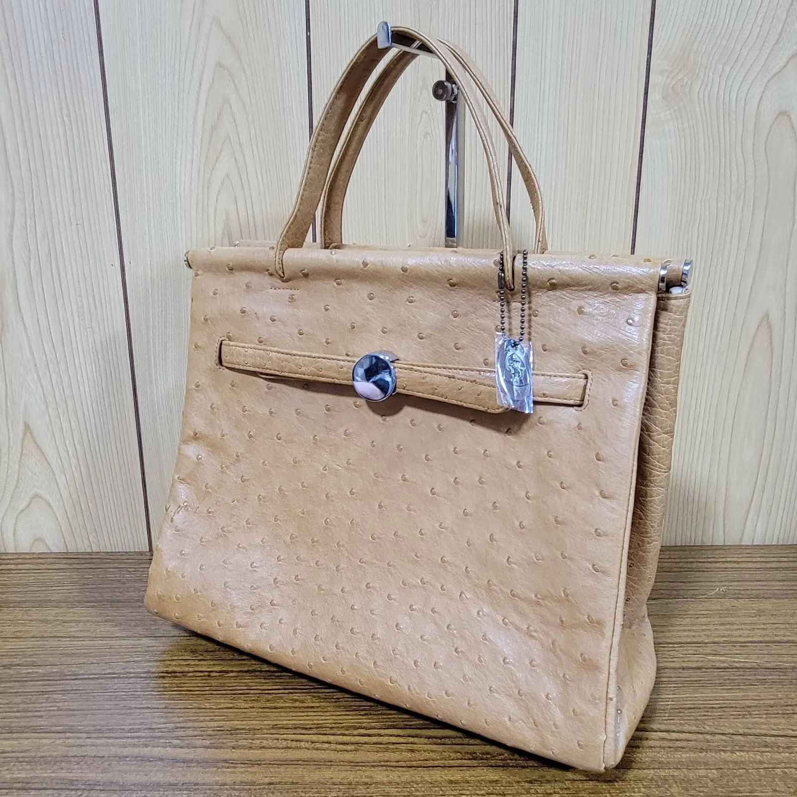 JRA オーストリッチ レザー ハンドバッグ トートバッグ ブラウン ゴールド OSTRICH - オーストリッチ JRA ハンドバッグ トートバッグ