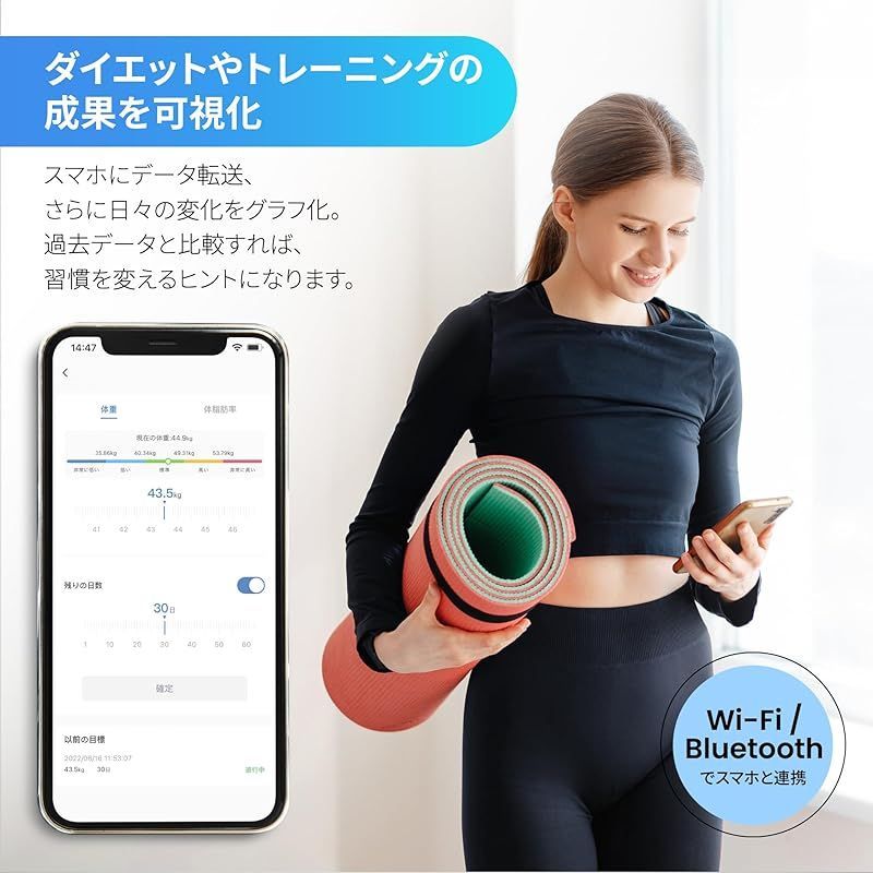 体重計 RENPHO 体組成計 高精度 スマホ連動 ボディスケール 体重/体脂肪率/BMI/皮下脂肪/内臓脂肪/筋肉量/基礎代謝量/骨量/体水分率など測定可能  体脂肪計 Bluetooth対応 データ自動グラフ化 から iOS/Androidアプリで健康管理・体