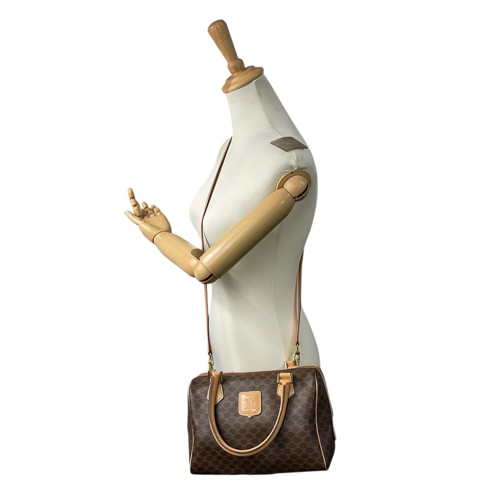 CELINE セリーヌ 2way ショルダーバッグ ハンドバッグ マカダム柄 CELINE 2way ショルダーバッグ マカダム柄 PVC×レザー ブラウン