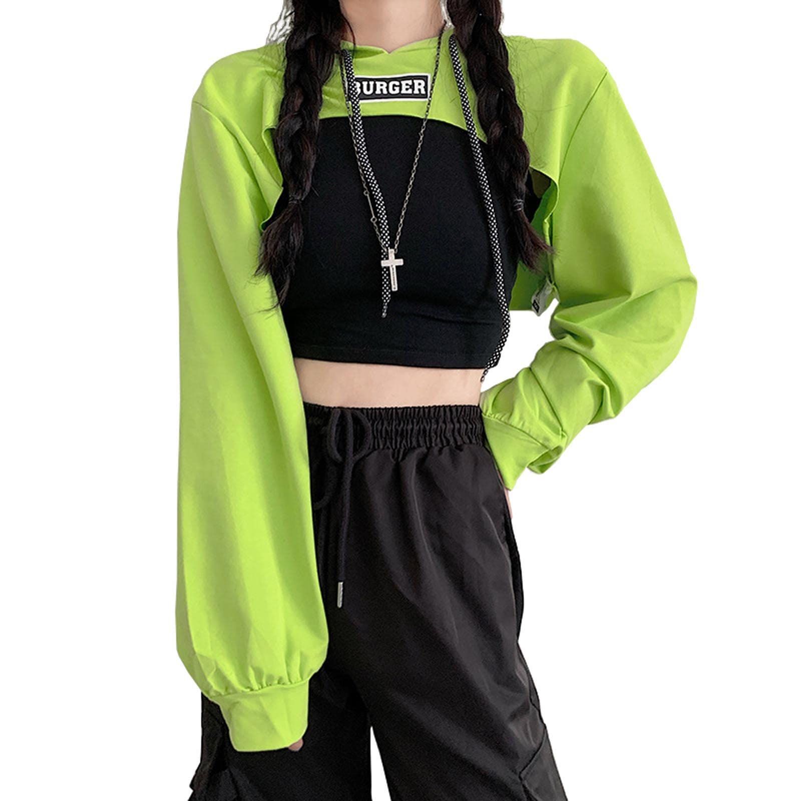 トップス+タンクトップ 秋服 夏 春 長袖 プルオーバー 女性用 トレーナー 2点セット フード付き ショート丈パーカー ジャズ hiphop 薄手 ダンス衣装 ヒップホップ レディース へそ出しパーカー