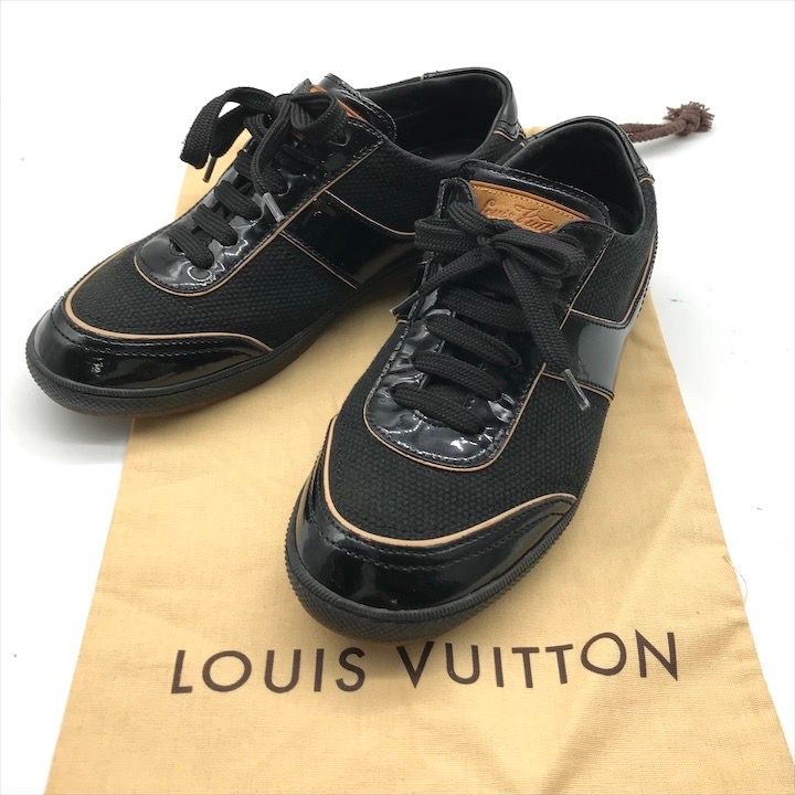 Good product LOUIS VITON Louis Vuitton canvas patent women's sneakers shoes shoes 36 1/2 black a9626