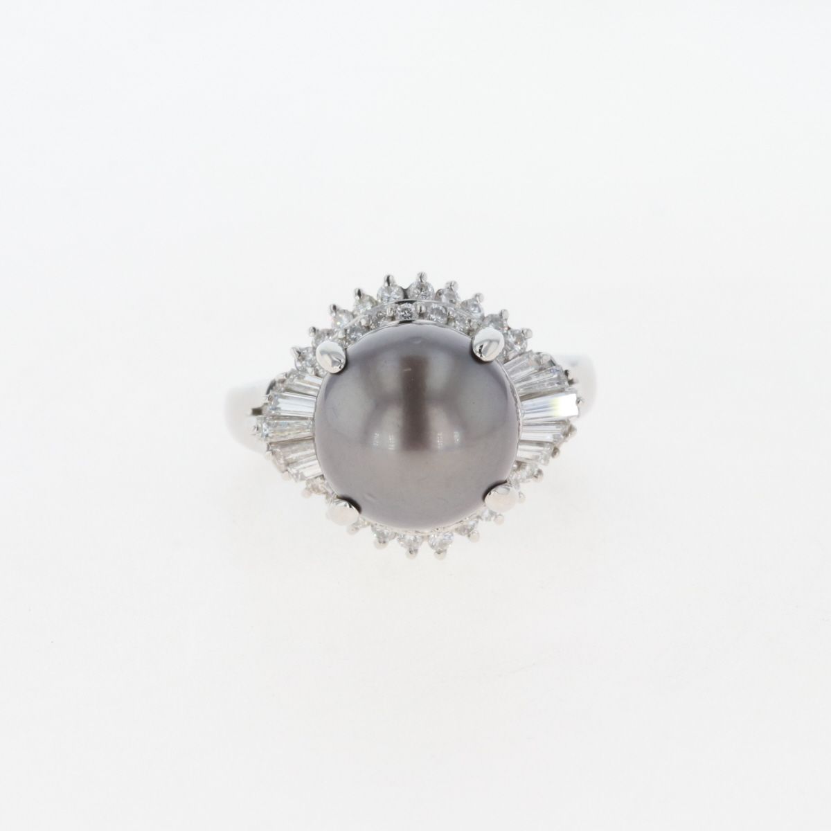 パール デザインリング プラチナ メレダイヤ 指輪 真珠 リング 16号