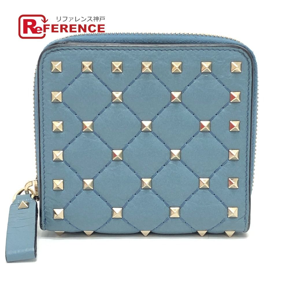 VALENTINO ヴァレンティノ 2つ折り財布 ロックスタッズ レザー ブルー