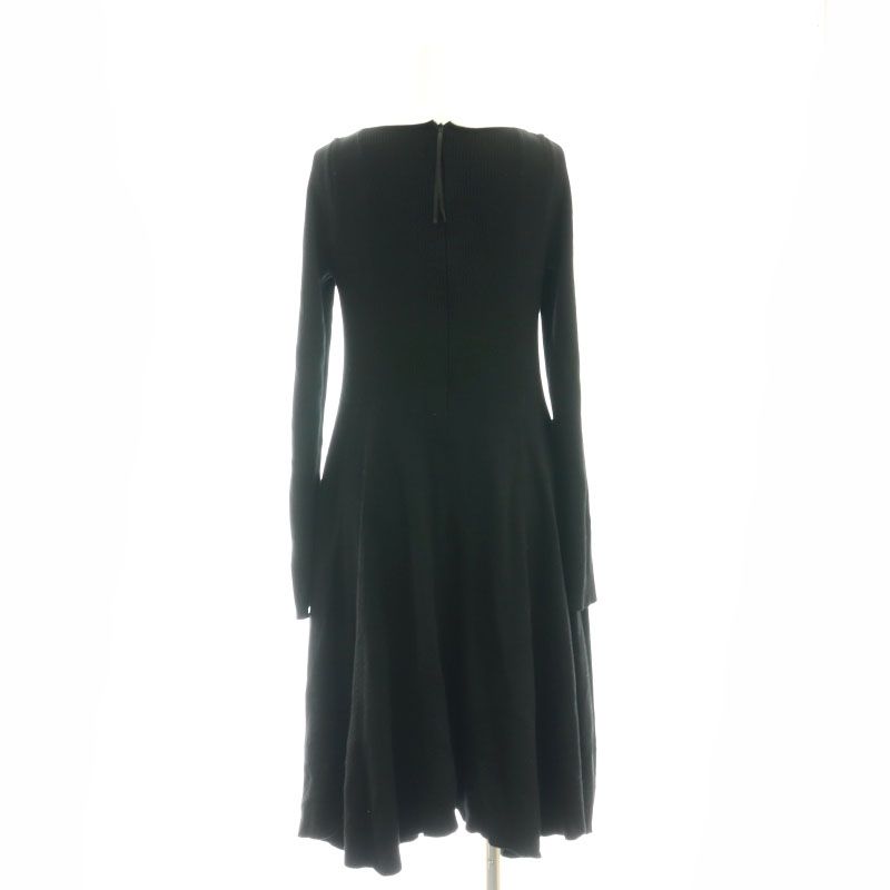 【中古】アディアム ADEAM レザーストラップ ニット ワンピース 膝丈 長袖 S ブラック /ES ■OS レディース アディアム ADEAM レザーストラップ ニット ワンピース 膝丈 長袖 S