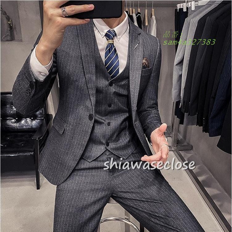 スーツメズおしゃれビジネススーツストライプカジュアルスーツ3ピーススーツフォーマルスーツスーツセットアップ洗える細身紳士服通勤結婚式 am4a327383
