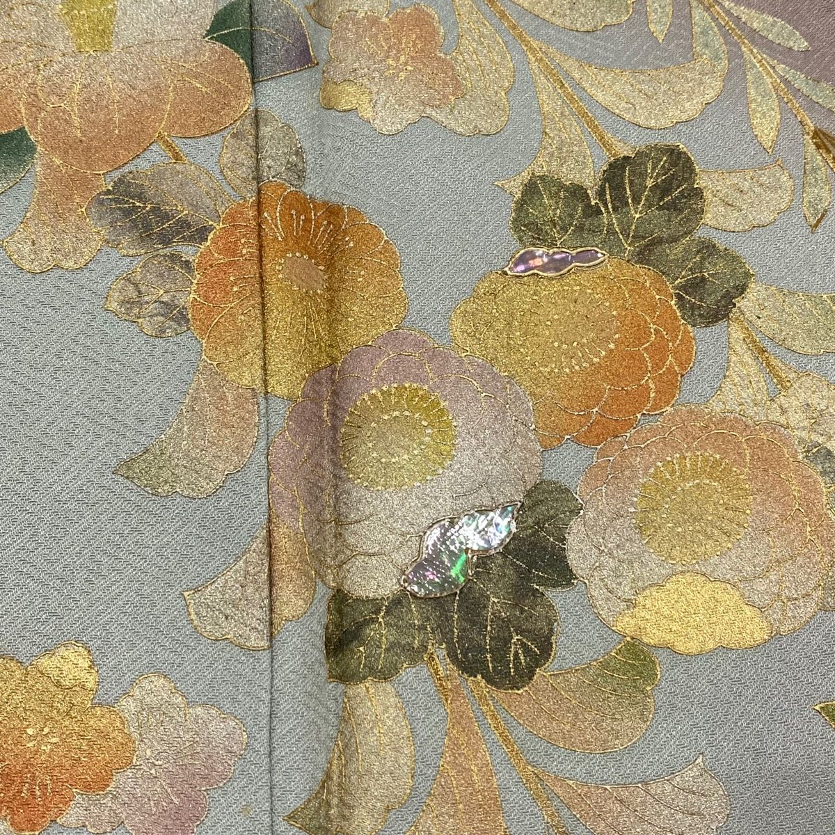 訪問着 身丈157.5cm 裄丈63cm S 袷 鴛鴦 枝花 螺鈿 金銀彩 灰紫