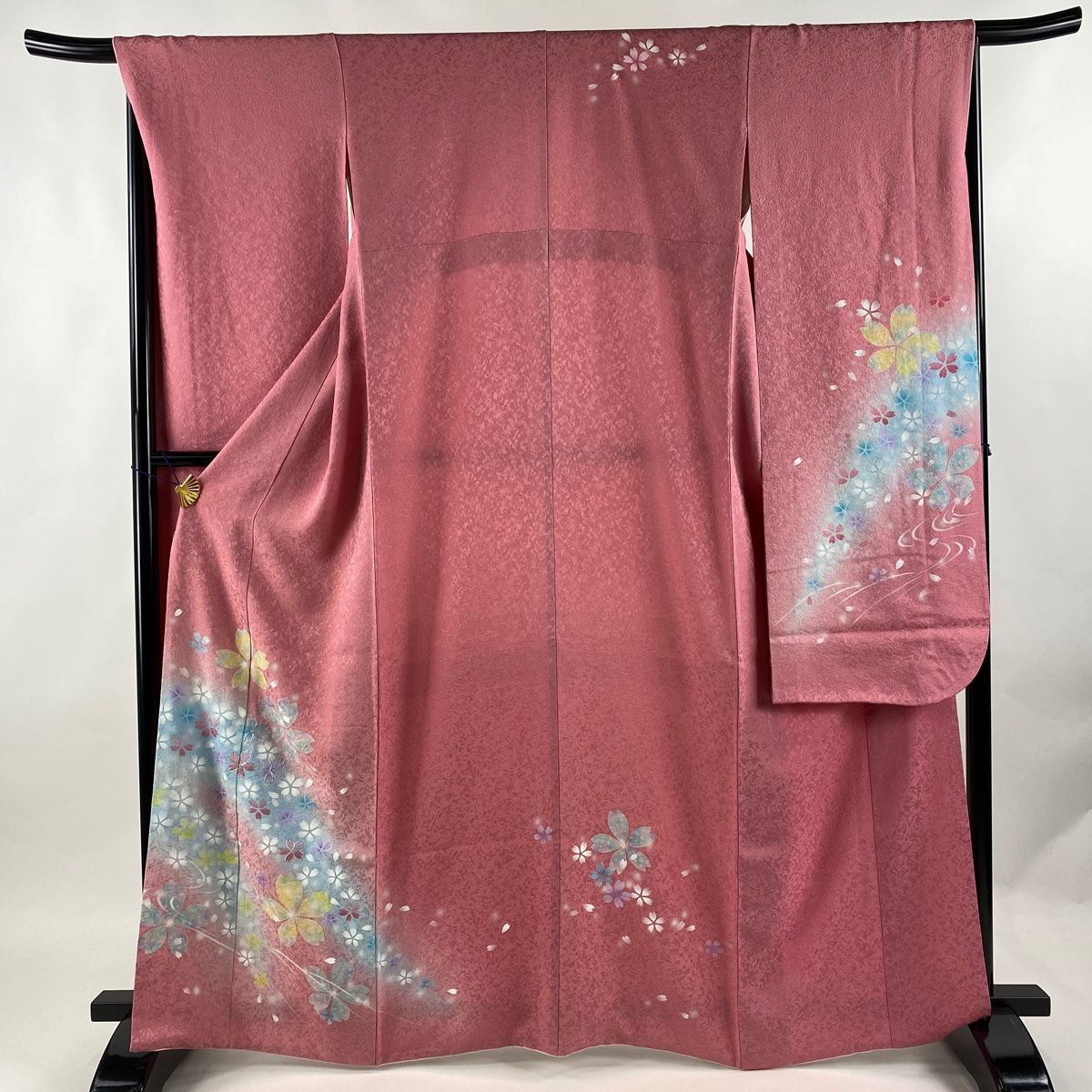 振袖 身丈163.5cm 裄丈68cm L 袷 桜 銀通し ぼかし ピンク 正絹 美品 名品-