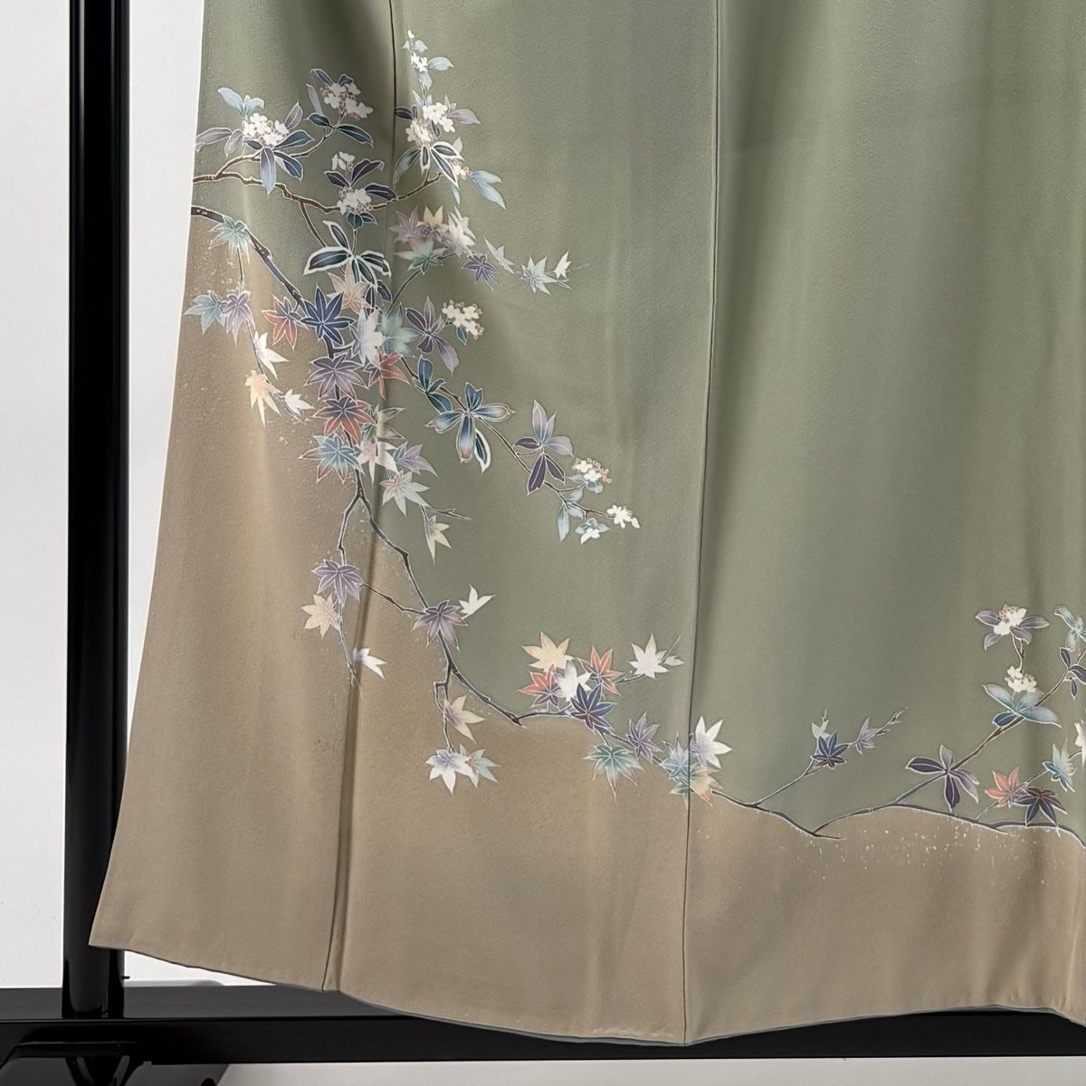 訪問着 身丈158cm 裄丈65cm M 袷 枝花 灰緑 正絹 秀品