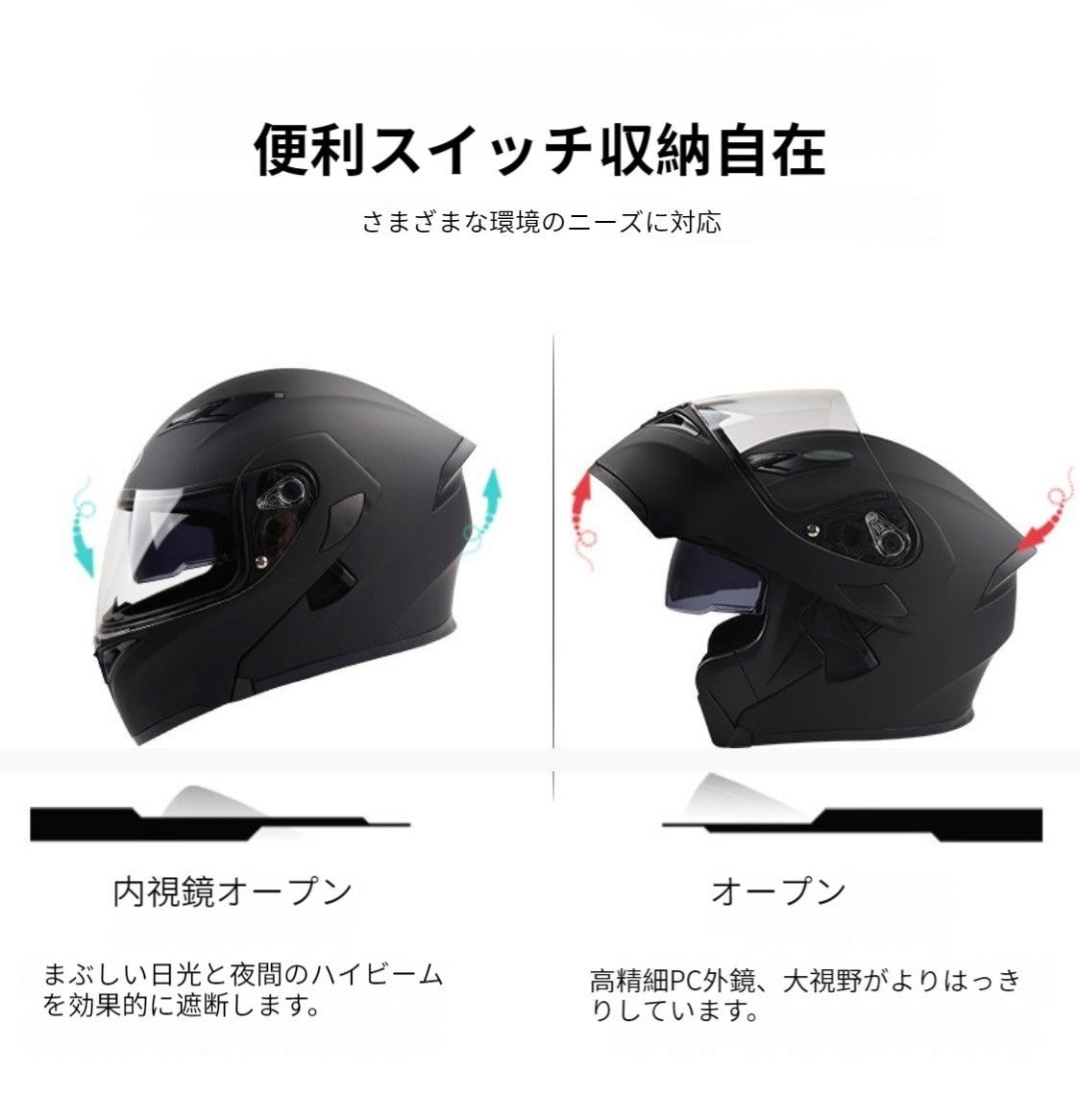 ヘルメット/シールドシステムヘルメットフルフェイスヘルメット　ダブルレンズ バイクヘルメット黒