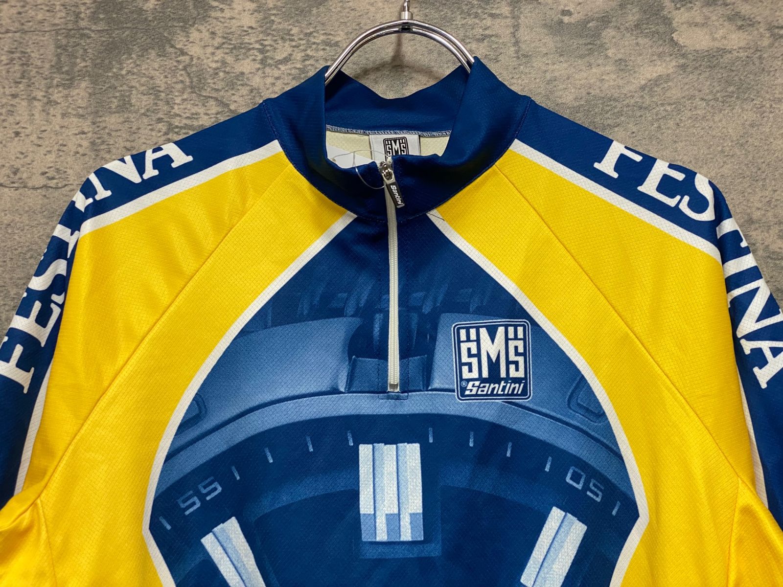 JK546 サンティーニ Santini 半袖 サイクルジャージ 青黄 L ハーフ