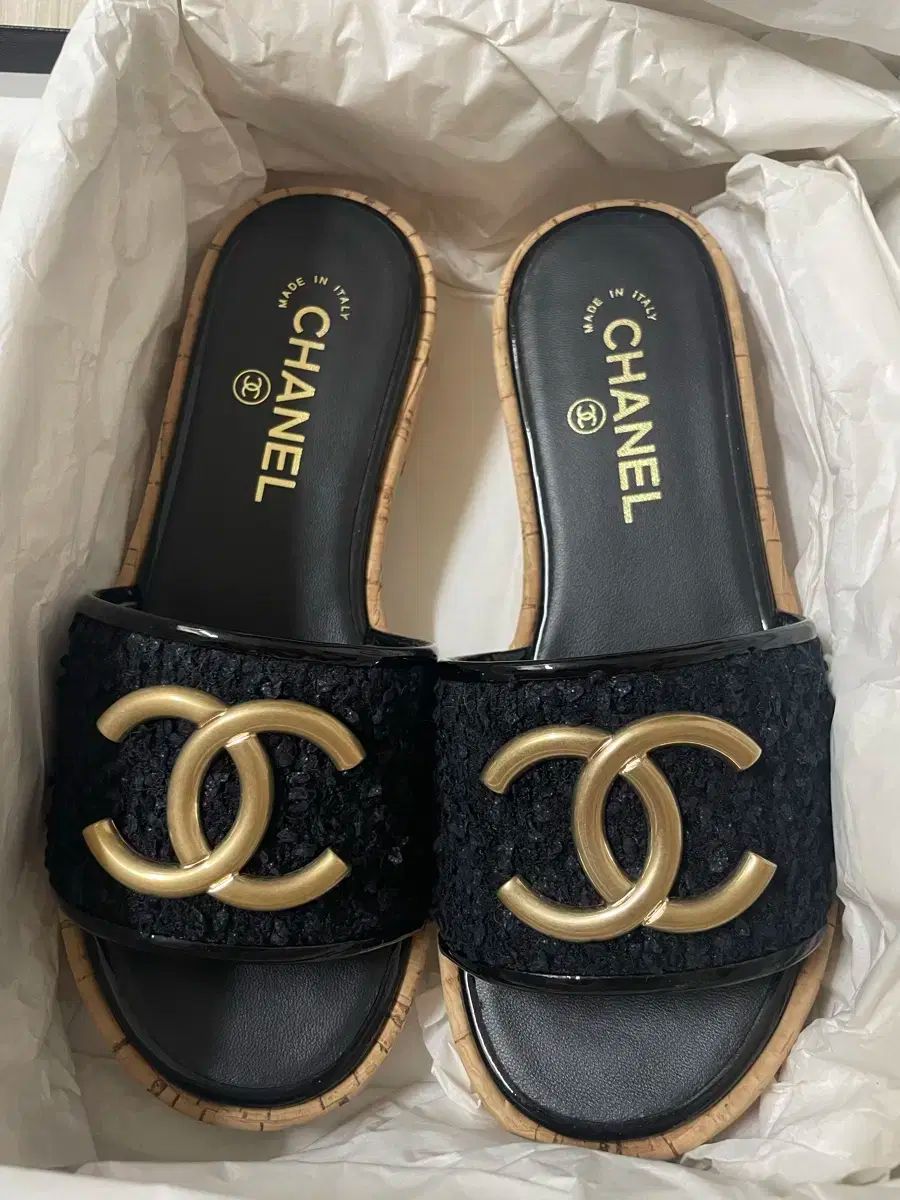 CHANEL シャネル ツイード 黒 ミュール 35 5