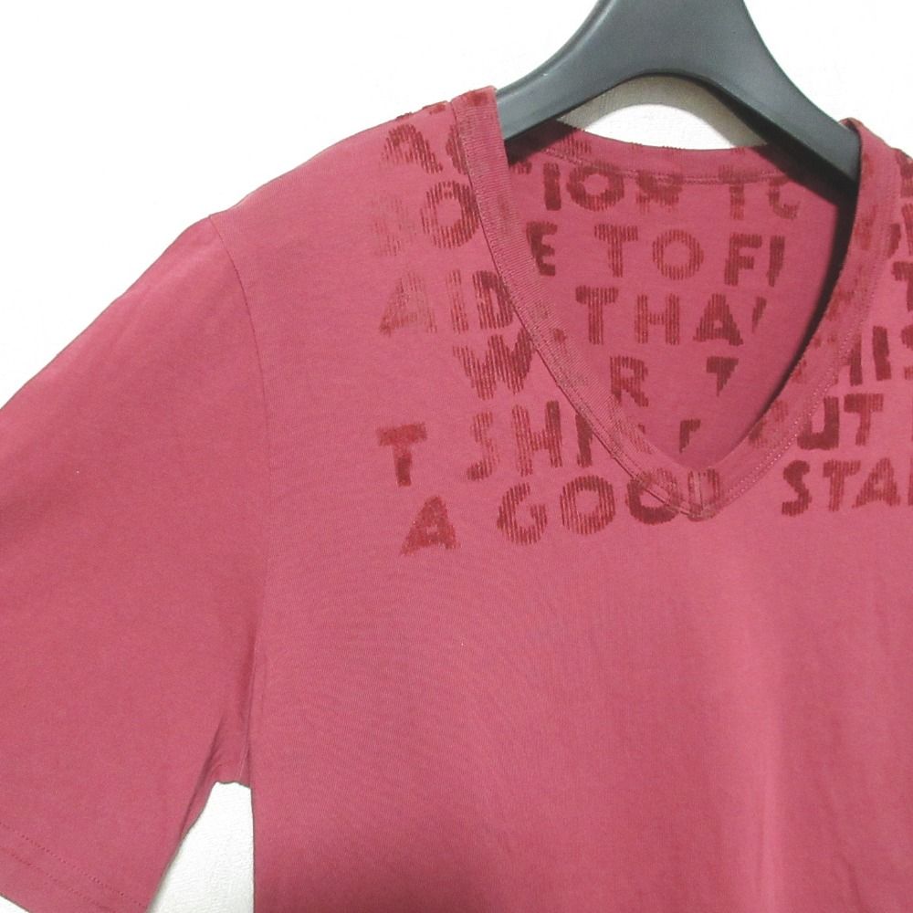 美品 Maison Margiela メゾンマルジェラ 15AW エイズTシャツ フロッキープリント 半袖 Vネック カットソー S ボルドー レディース 古着 中古 美品 Maison Margiela メゾンマルジェラ 15AW エイズTシャツ