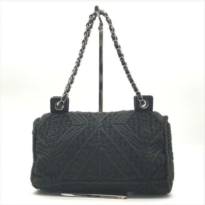 美品 CHANEL シャネル ココマーク ウール ニット シングル フラップ Wチェーン ショルダー バッグ ブラック レディース a5155 美品 CHANEL シャネル ココマーク ウール ニット シングル フラップ W