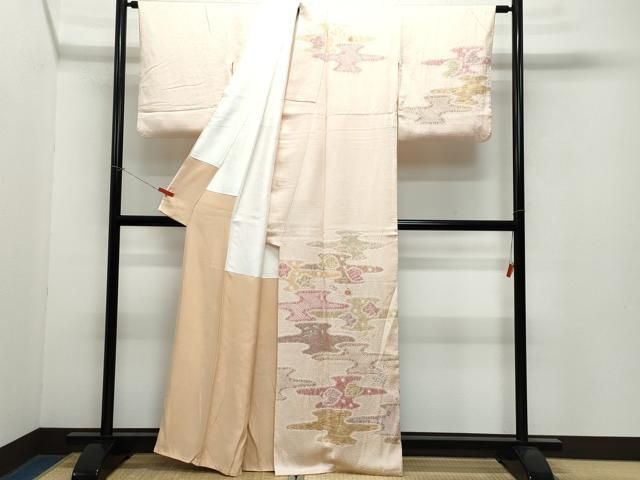 平和屋着物□訪問着 草花文 鬼しぼ縮緬 正絹 逸品 CAAU8330fb