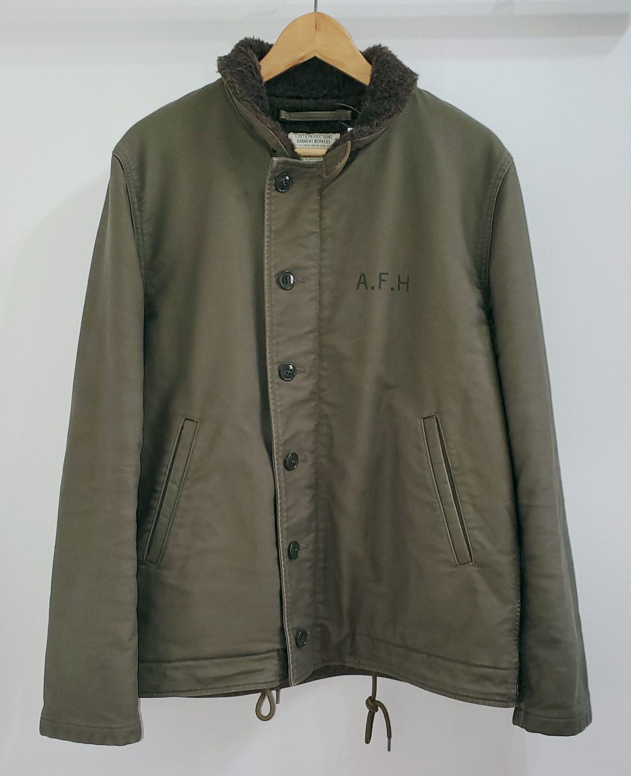 COOTIE PRODUCTIONS クーティー□美品 2000s 後期 Pique Watch Jacket XL 裏ボア アルパカ×ウール N-1  デッキジャケット 日本製 オリーブドラブ 参考定価50000 - メルカリ