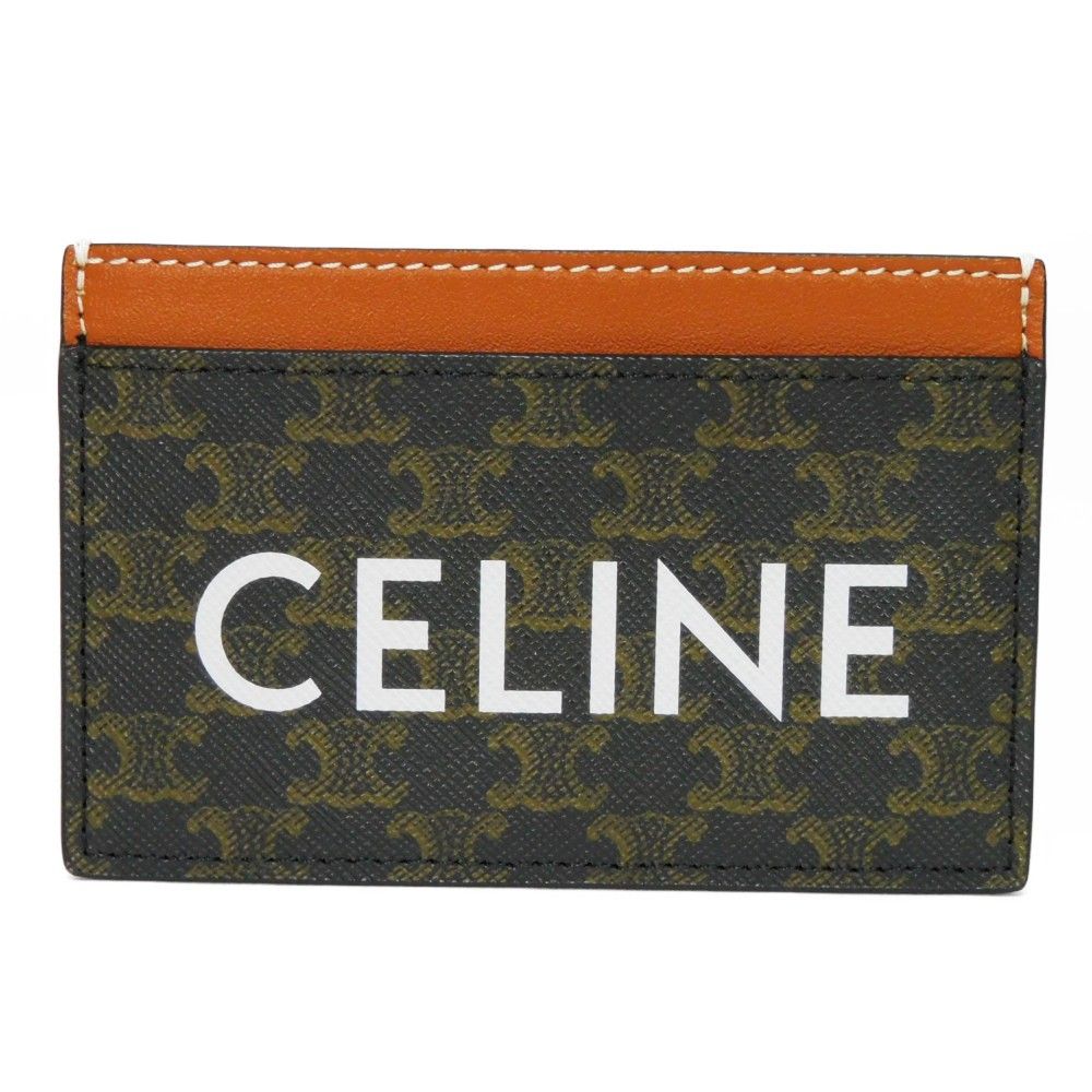 Celine ロゴ レザー アコーディオン ストラップ カードケース カードホルダー オレンジ (206553
