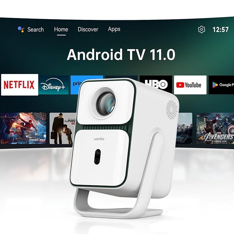 2025新規 Android TV 11.0搭載 プロジェクター 天井 500ANSI 1080P フルHD 1.2 1 投影比率 短焦点 10W HiFi スピーカー内蔵 小型 WiFi ブルートゥース chromecast 対応 オートフ 0