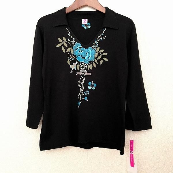 未使用☆LEONARD☆カタログ掲載シルク混ニットセーター　人気柄　黒　40 未使用☆LEONARD☆カタログ掲載シルク混ニットセーター 人気柄 黒 40 未