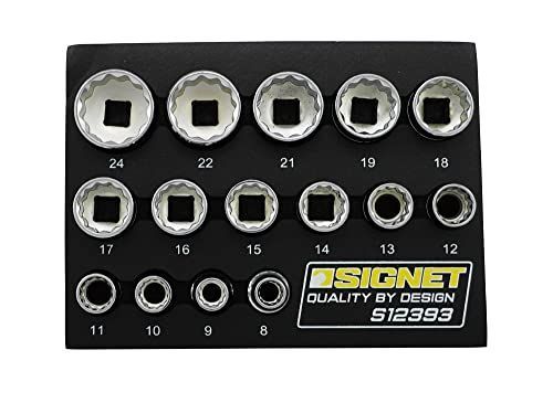 891011121314 SIGNET(シグネット) SIGNET シグネット 3/8DR 15点組 12角 ミラー仕上げソケットセット DESIGNトレー 12393