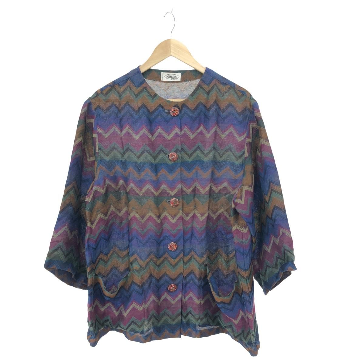 良好 MISSONI ミッソーニ リネンジャケット サイズ I44 マルチ 麻×レーヨン レディース 総柄 薄手 長袖 240001108274