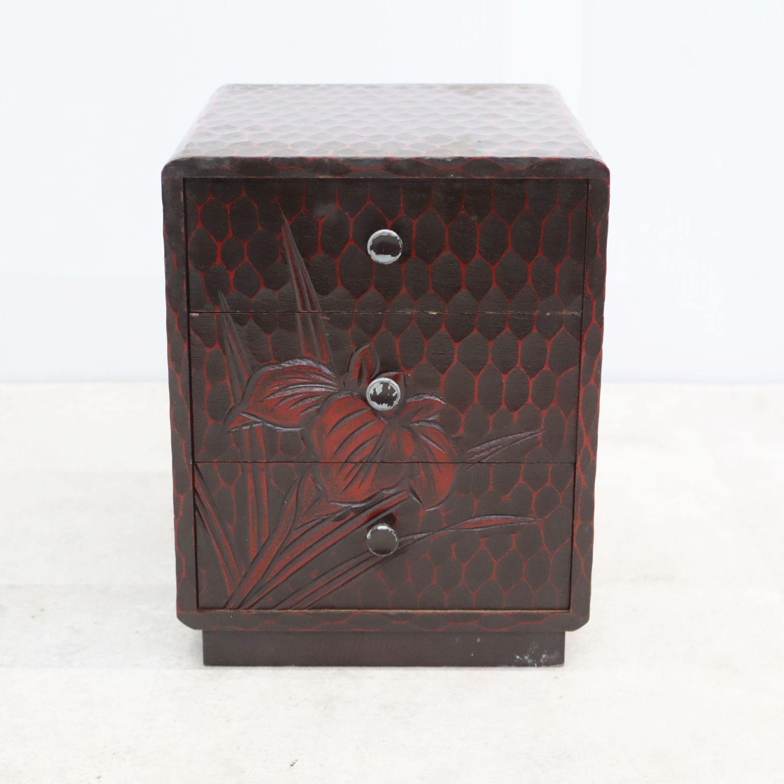 ◎USED品 和風｜小物入れ 引き出し 3段｜ 鎌倉彫｜ アンティーク