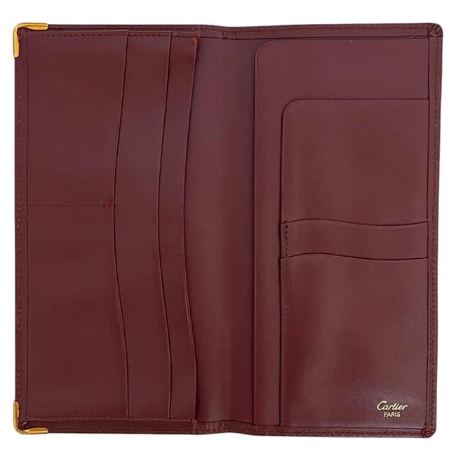 【美品】カルティエ　二つ折り財布　レザー　ボルドー　大人気　バーガンディ　希少 Cartier（カルティエ） 財布 レディース ブランド 二つ折り財布 レザー