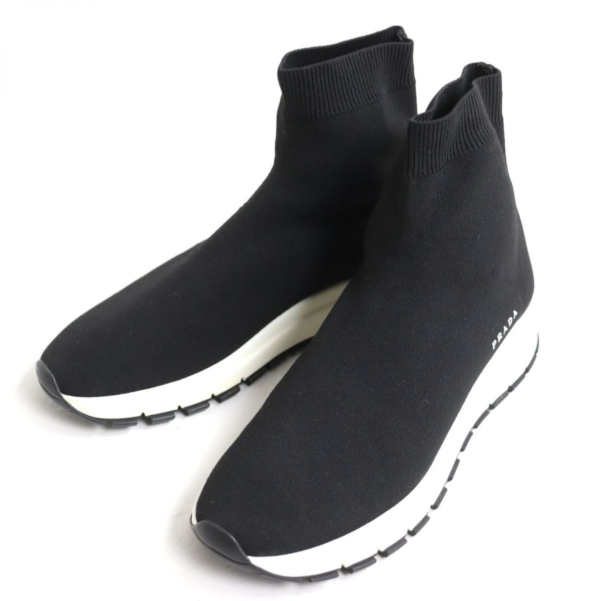 極美品◇PRADA プラダ 1T715L ロゴデザイン ニット ハイカット 