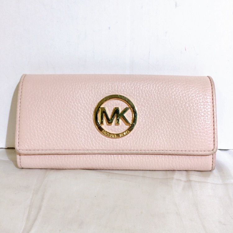 美品】 MICHAEL KORS ピンク レザー 長財布 ロゴ マイケルコース