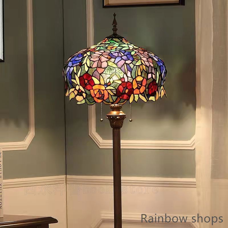 ステンドグラスランプ　アンティーク　大型　フロアスタンド　3灯 ステンドグラス フロアライト 3灯 フロアランプ 照明 フロアスタンド