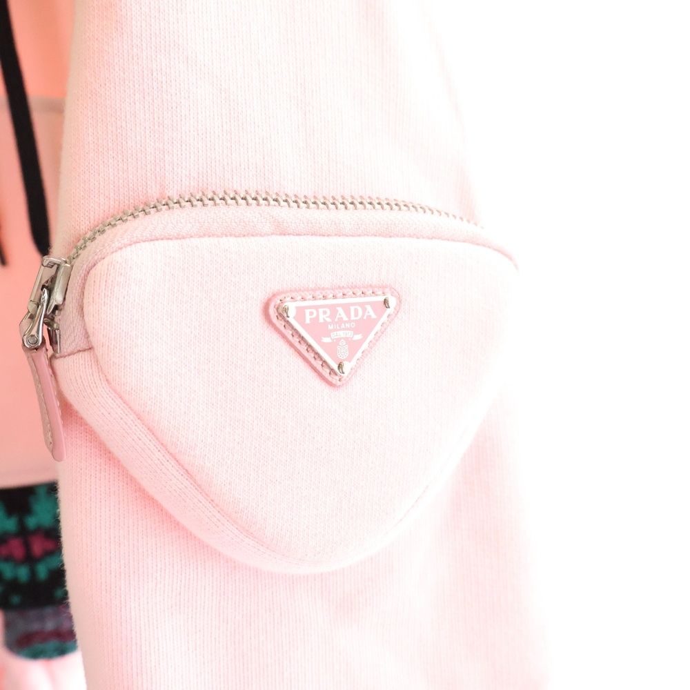 PRADA プラダ 21AW Cropped Hoodie In Pink ニット切り替え クロップド プルオーバーパーカー ピンク レディース 133637 PRADA (プラダ) 21AW Cropped Hoodie In Pink ニット切り替え