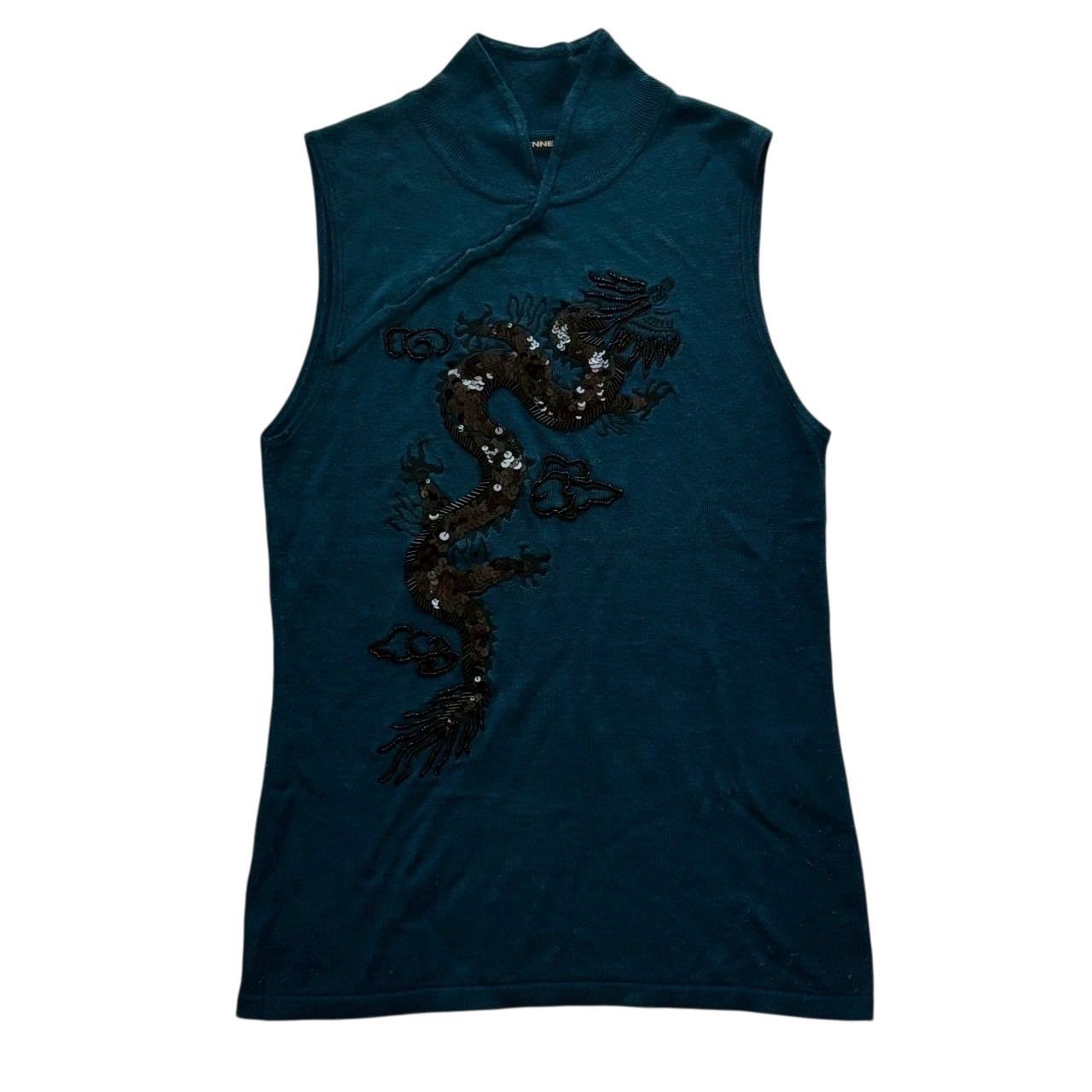 VIVIENNE TAM ヴィヴィアンタム スパンコールノースリーブニット 青系 龍 チャイナ レディース サイズ0 Sサイズ