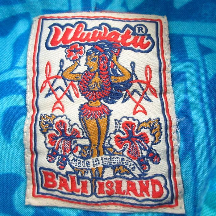 アロハシャツ　M　半袖シャツ　ハイビスカス　ブルー  古着 ハイビスカスの派手なアロハシャツ！M 半袖シャツ ハイビスカス