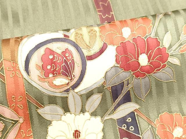 平和屋着物▽訪問着 単衣 舞蝶花鳥文 金糸 金彩 正絹 逸品