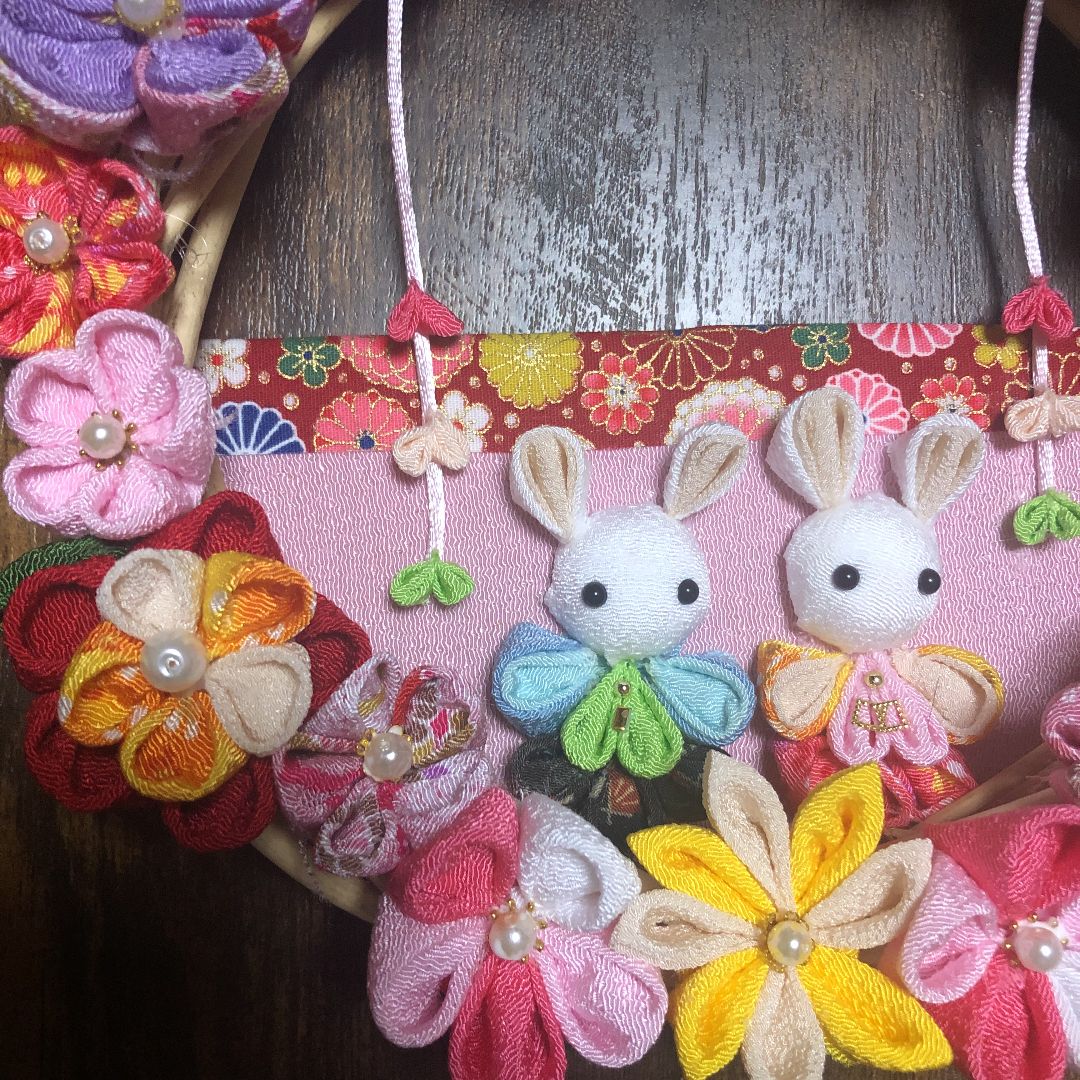 ハンドメイド♡フラワーリース 雛人形 お雛様 つまみ細工 節句 うさぎ